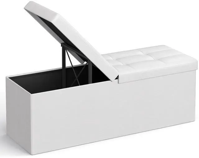 Main image of SONGMICS MAZIE Collection - 43 Inches Storage Ottoman Bench with Flipping Lid, Storage Chest with Iron Frame Support, Load 660 lb, for Living Room, Bedroom, Synthetic Leather, White ULSF75WT