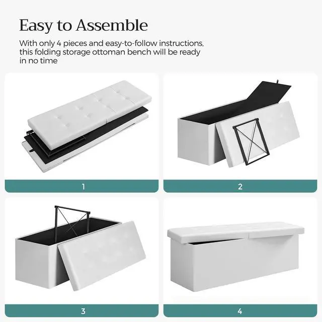 Alt view image 7 of 7 - SONGMICS MAZIE Collection - 43 Inches Storage Ottoman Bench with Flipping Lid, Storage Chest with Iron Frame Support, Load 660 lb, for Living Room, Bedroom, Synthetic Leather, White ULSF75WT