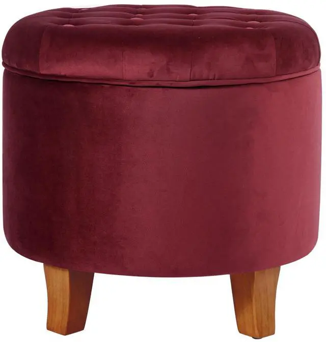 Main image of Homepop Home Decor | Upholstered Round Velvet Tufted Foot Rest Ottoman | Ottoman with Storage for Living Room & Bedroom | Decorative Home Furniture, Burgundy Small