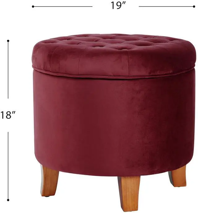 Alt view image 4 of 7 - Homepop Home Decor | Upholstered Round Velvet Tufted Foot Rest Ottoman | Ottoman with Storage for Living Room & Bedroom | Decorative Home Furniture, Burgundy Small