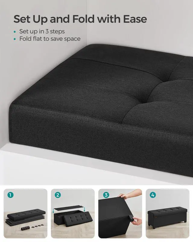 Alt view image 7 of 7 - SONGMICS Storage Ottoman Bench, Foldable Foot Rest with Legs, 15 x 43 x 15.7 Inches, End of Bed Bench, Storage Chest, Load up to 660 lb, for Living Room, Bedroom, Entryway, Ink Black ULSF018B01