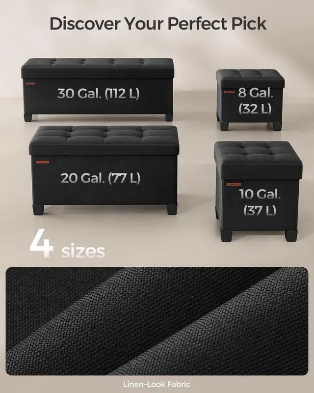 Alt view image 6 of 7 - SONGMICS Storage Ottoman Bench, Foldable Foot Rest with Legs, 15 x 43 x 15.7 Inches, End of Bed Bench, Storage Chest, Load up to 660 lb, for Living Room, Bedroom, Entryway, Ink Black ULSF018B01