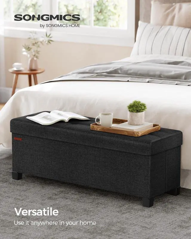 Alt view image 2 of 7 - SONGMICS Storage Ottoman Bench, Foldable Foot Rest with Legs, 15 x 43 x 15.7 Inches, End of Bed Bench, Storage Chest, Load up to 660 lb, for Living Room, Bedroom, Entryway, Ink Black ULSF018B01