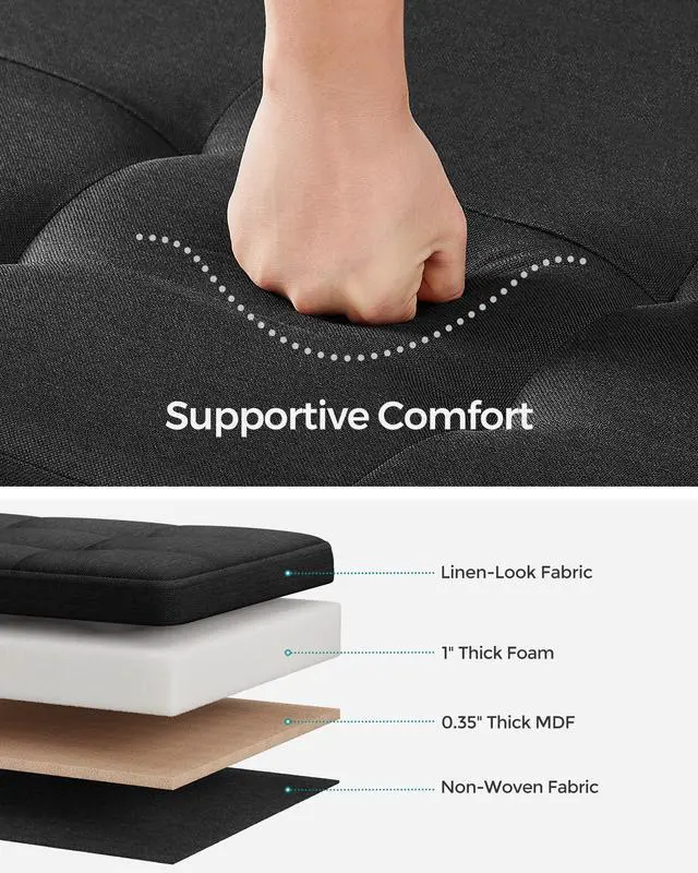 Alt view image 3 of 7 - SONGMICS Storage Ottoman Bench, Foldable Foot Rest with Legs, 15 x 43 x 15.7 Inches, End of Bed Bench, Storage Chest, Load up to 660 lb, for Living Room, Bedroom, Entryway, Ink Black ULSF018B01