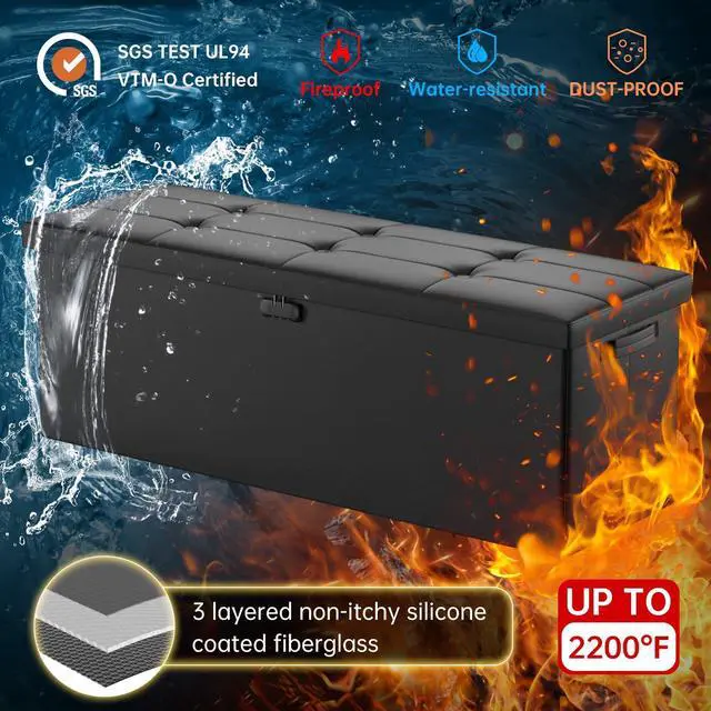 Alt view image 3 of 6 - DocSafe Storage Ottoman Bench,FireproofWaterproof Folding Bench with Lock(15x 43x15),Leather Storage Chest with Handles2 Extra Boxes,Ottoman Safe for Bedroom,Living Room,Home Office,Black