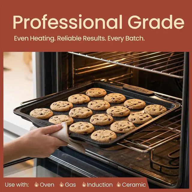 Alt view image 3 of 7 - BAKKEN Kitchen Baking Pan Set - Nonstick Coating, Carbon Steel Bakeware Sets with Gray Silicone Handles, Baking Kitchen Essentials, PFOA, PFOS, PTFE Free, Oven Safe Tray (Up To 450° F), Set of 10