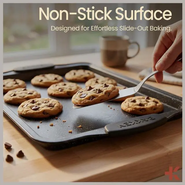 Alt view image 5 of 7 - BAKKEN Kitchen Baking Pan Set - Nonstick Coating, Carbon Steel Bakeware Sets with Gray Silicone Handles, Baking Kitchen Essentials, PFOA, PFOS, PTFE Free, Oven Safe Tray (Up To 450° F), Set of 10