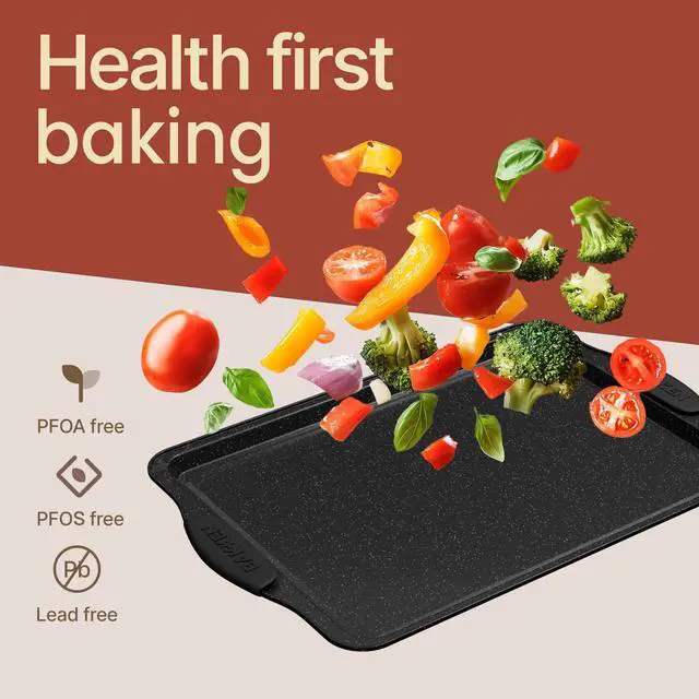 Alt view image 7 of 7 - BAKKEN Kitchen Baking Pan Set - Nonstick Coating, Carbon Steel Bakeware Sets with Gray Silicone Handles, Baking Kitchen Essentials, PFOA, PFOS, PTFE Free, Oven Safe Tray (Up To 450° F), Set of 10