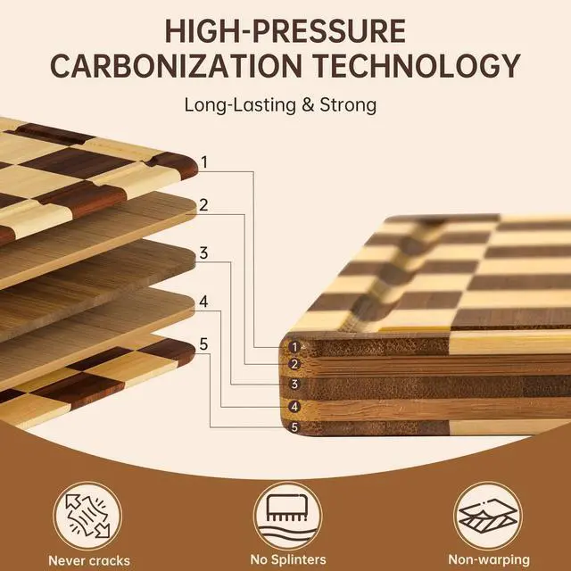 Alt view image 3 of 7 - THETCHRY Bamboo Cutting Board Set, Checkered Wood Cutting Boards for Kitchen with Juice Groove, Non Toxic Wooden Charcuterie Boards, Non Slip Chopping Board for Meat Fruit Cheese, Housewarming Gift