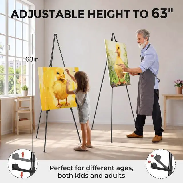 Alt view image 6 of 7 - Nicpro Art Folding Easels for Display, 6 Pack 63 Inches Metal Floor Easel Stand Bulk Tripod Black Collapsible for Sign Artist Poster Wedding | with Carry Bag