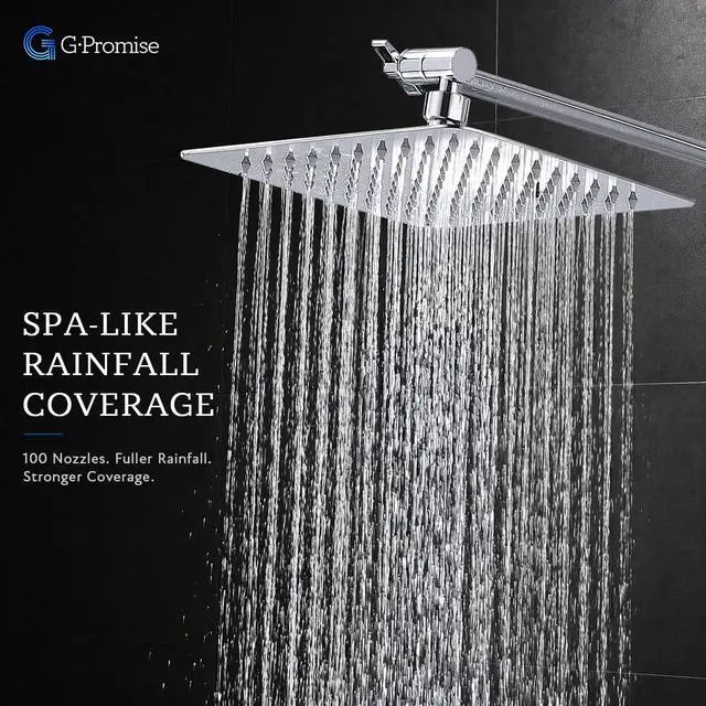 Alt view image 2 of 7 - G-Promise All Metal 8 Inch Dual Square Shower Head with Handheld Spray Combo, Rain Shower Head, Adjustable Extension Arm, Smooth 3-Way Diverter, 71 Inch Extra Long Hose - A Bathroom Upgrade (Chrome)