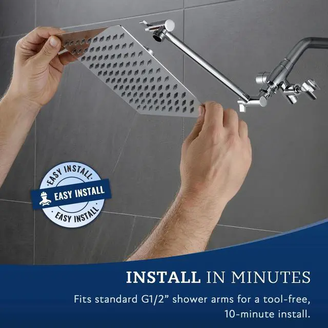 Alt view image 5 of 7 - G-Promise All Metal 8 Inch Dual Square Shower Head with Handheld Spray Combo, Rain Shower Head, Adjustable Extension Arm, Smooth 3-Way Diverter, 71 Inch Extra Long Hose - A Bathroom Upgrade (Chrome)