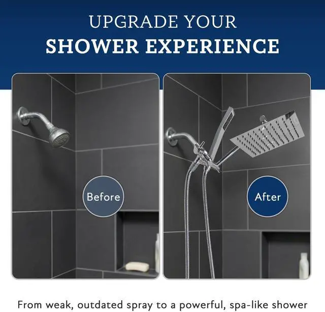 Alt view image 6 of 7 - G-Promise All Metal 8 Inch Dual Square Shower Head with Handheld Spray Combo, Rain Shower Head, Adjustable Extension Arm, Smooth 3-Way Diverter, 71 Inch Extra Long Hose - A Bathroom Upgrade (Chrome)