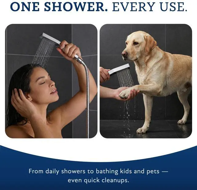 Alt view image 7 of 7 - G-Promise All Metal 8 Inch Dual Square Shower Head with Handheld Spray Combo, Rain Shower Head, Adjustable Extension Arm, Smooth 3-Way Diverter, 71 Inch Extra Long Hose - A Bathroom Upgrade (Chrome)