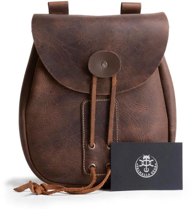 Alt view image 5 of 5 - Valhalla Gear, Bushcraft Bag, Portable Safe Pouch for Securely Storing Money, Coins, Bills, Valuables, Full Grain Leather, Handmade, Bourbon Brown