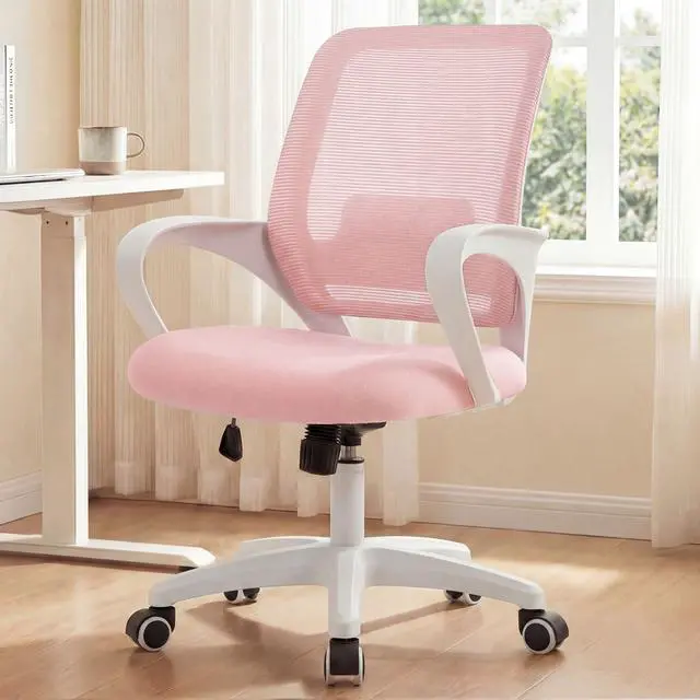 Main image of NEO CHAIR Office Desk Ergonomic Computer Mesh Chair with Lumbar Mid Back Support Adjustable Height Swivel Rolling Wheels Comfy Task Vanity Chair for Home Bedroom Study (Pastel Pink)