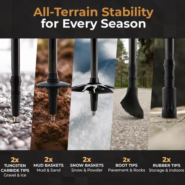 Alt view image 6 of 7 - Foxelli Carbon Fiber Trekking Poles Lightweight Collapsible Hiking Poles with Cork Grips, Quick Flip Locks & All-Terrain Accessories Adjustable Height Hiking Sticks for Men & Women