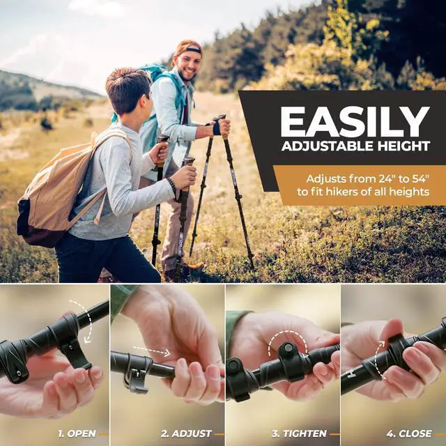 Alt view image 7 of 7 - Foxelli Carbon Fiber Trekking Poles Lightweight Collapsible Hiking Poles with Cork Grips, Quick Flip Locks & All-Terrain Accessories Adjustable Height Hiking Sticks for Men & Women