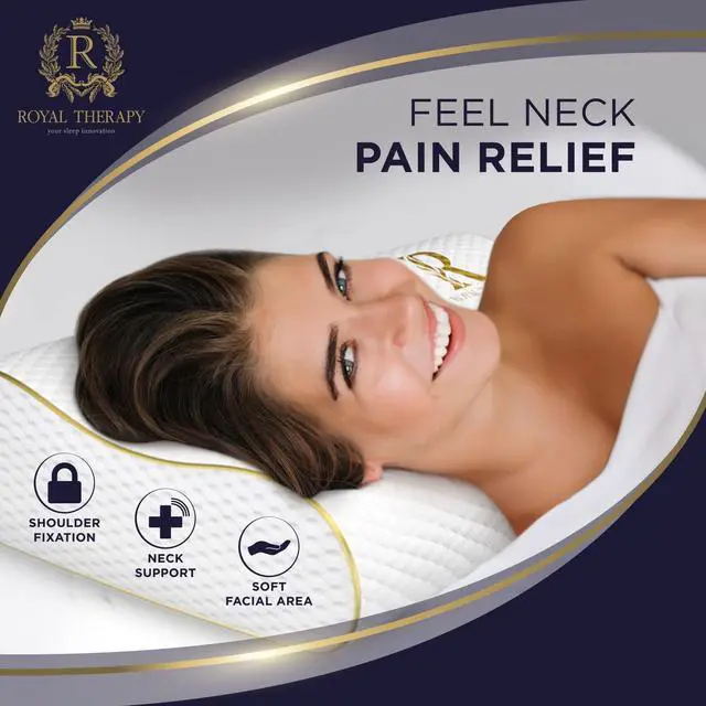 Alt view image 2 of 7 - Royal Therapy Memory Foam Pillow, Queen Neck Pain Relief, Contour Cervical Pillow, for Neck and Shoulder Pain, Side, Back and Stomach Sleeper, 24x14x5 inches
