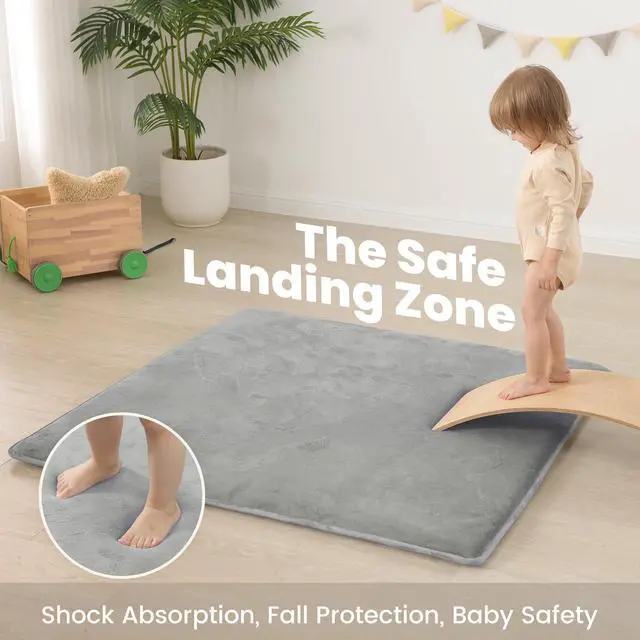 Alt view image 2 of 7 - Baby Play Mat for Floor,1.3" Thick Elasti-Foam 50"×50" Playpen Mat for Tummy Time,Water Repellent Soft Coral Velvet for Toddler,Infant,Kids,Non-Slip Backing Safe for Crawling(Light Gray)