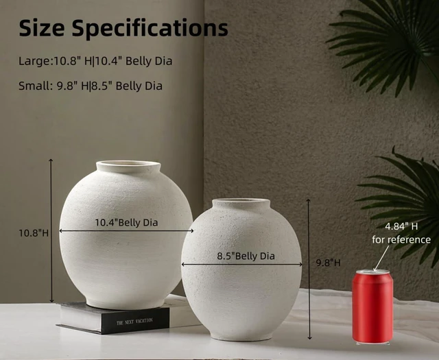 Alt view image 5 of 7 - Large White Ceramic Vase Home Decor, Round Rustic Table Vases Farmhouse Living Room Entrway Kitchen Bedroom DecorationsMinimalist Hand-Made Textured Vase (10.8 Sandstone White)