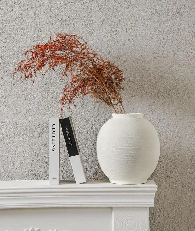 Alt view image 7 of 7 - Large White Ceramic Vase Home Decor, Round Rustic Table Vases Farmhouse Living Room Entrway Kitchen Bedroom DecorationsMinimalist Hand-Made Textured Vase (10.8 Sandstone White)