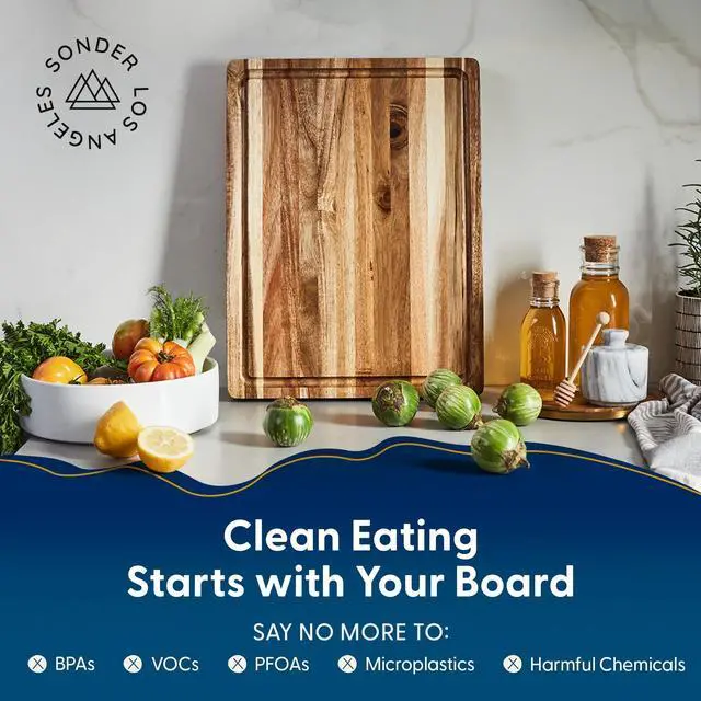 Alt view image 3 of 7 - Sonder Los Angeles Winsome Acacia Wood Cutting Board | Acacia Edge Grain Cutting Board for Kitchen with Juice Groove & Sorting Compartment | Perfect for Charcuterie | Gift Box Included | 16x12x1.5 in