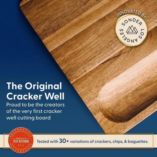 Alt view image 5 of 7 - Sonder Los Angeles Winsome Acacia Wood Cutting Board | Acacia Edge Grain Cutting Board for Kitchen with Juice Groove & Sorting Compartment | Perfect for Charcuterie | Gift Box Included | 16x12x1.5 in