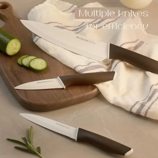 Alt view image 3 of 7 - Astercook Kitchen Knife Set with Block and Sharpener, 15 Piece Knives Set German High Carbon Stainless Steel Knives, Dishwasher Safe Knives with Ergonomic Handle, White