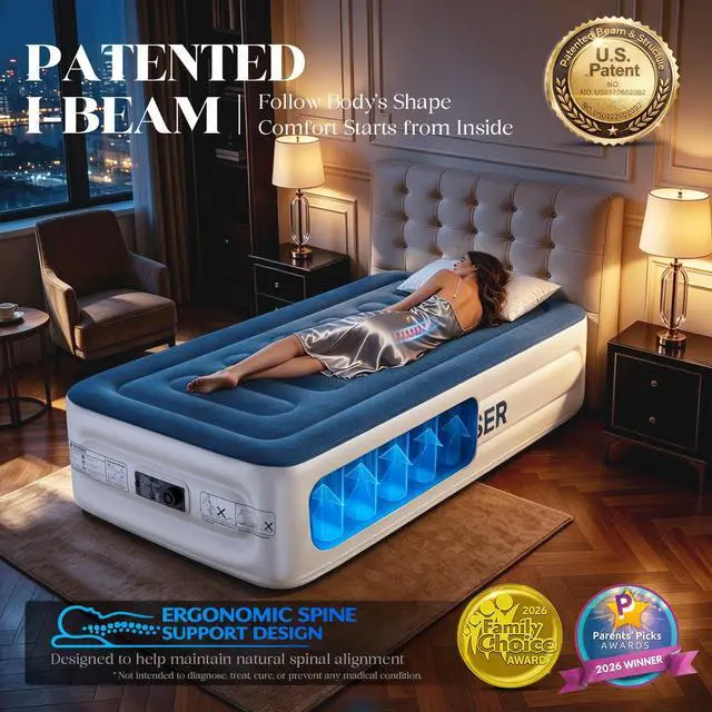 Alt view image 4 of 7 - VOSSER Twin Air Mattress with Built-in Pump,Fast & Easy Inflation/Deflation Inflatable Mattress, Foldable Blow Up Mattress with Storage Bag, Inflatable Bed for Home, Camping & Guests