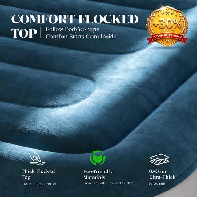 Alt view image 5 of 7 - VOSSER Twin Air Mattress with Built-in Pump,Fast & Easy Inflation/Deflation Inflatable Mattress, Foldable Blow Up Mattress with Storage Bag, Inflatable Bed for Home, Camping & Guests