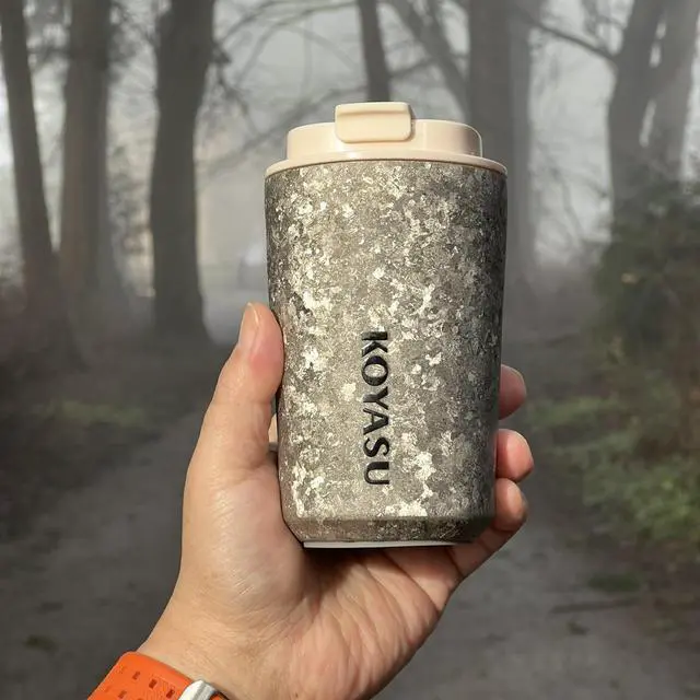 Alt view image 6 of 6 - KOYASU Ti-Zen Titanium Travel Coffee Mug - 12oz Ultralight Insulated Tumbler - Premium EDC Gear & Tactical Accessories - Heavy Duty Cup - Crystallized Texture Thermal Flask - Nimbus Gray