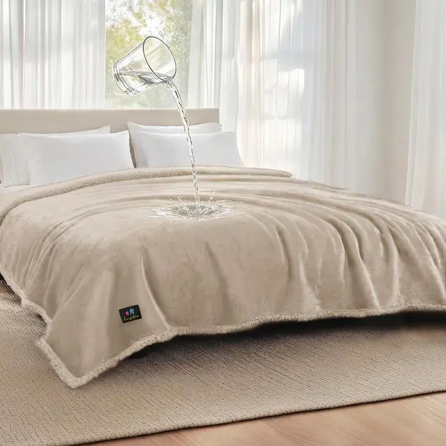 Main image of Luciphia Waterproof Pet Blankets, Liquid Pee Proof Dog Blanket for Sofa Bed Couch, Reversible Sherpa Fleece Furniture Protector Cover for Small Medium Large Dogs Cats, Dark Beige King Size100" x 85"