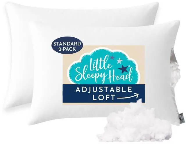 Main image of Little Sleepy Head Standard Pillow for Sleeping, Adjustable Loft Bed Pillow with Hypoallergenic Down-Like Fill, Hotel Quality Comfort, Soft or Firm Support - Standard Size Pillow 2 Pack, 20x26