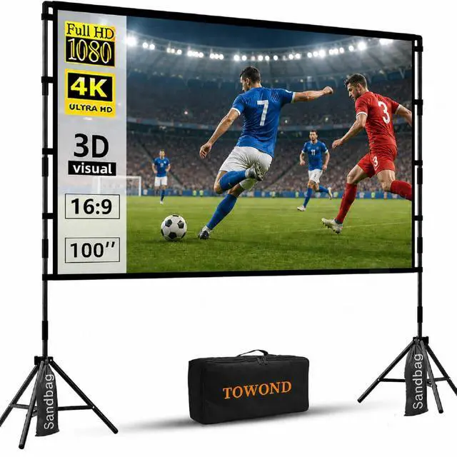 Main image of Projector Screen with Stand, 100 inch Outdoor Projector Screen Portable Indoor Projection Screen 16:9 4K Rear Front Movie Screen with Carry Bag for Home Backyard Theater 100 inch