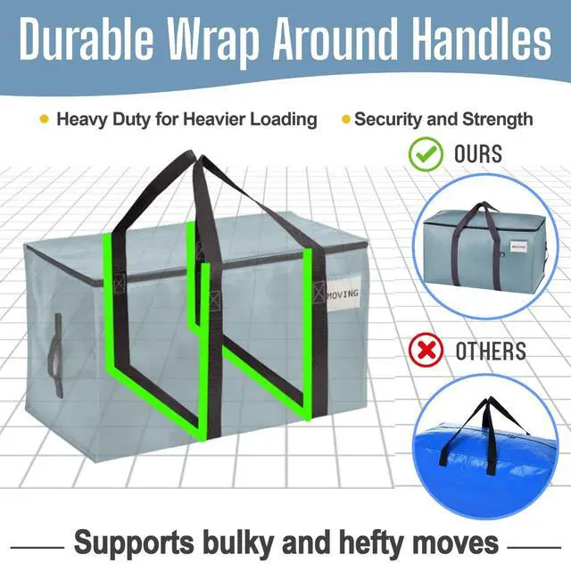 Alt view image 3 of 7 - VENO 16 Pack Heavy Duty Moving Bags, 90L Extra Large Moving Boxes Alternative, 50lbs Load,Wraparound Handles,Zippers & Tag,Packing Supplies for College Dorm Essentials, Clothes Storage(Light Blue)