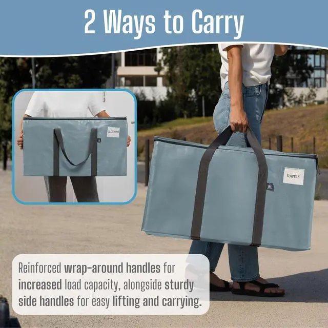 Alt view image 6 of 7 - VENO 16 Pack Heavy Duty Moving Bags, 90L Extra Large Moving Boxes Alternative, 50lbs Load,Wraparound Handles,Zippers & Tag,Packing Supplies for College Dorm Essentials, Clothes Storage(Light Blue)