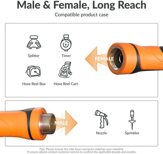 Alt view image 6 of 7 - Giraffe Tools Garden Hose 5/8", Water Hose Heavy Duty, Flexible, Lightweight Hybrid Hose with Swivel Handle, 100ft Male to Female Fittings, Burst 600 PSI