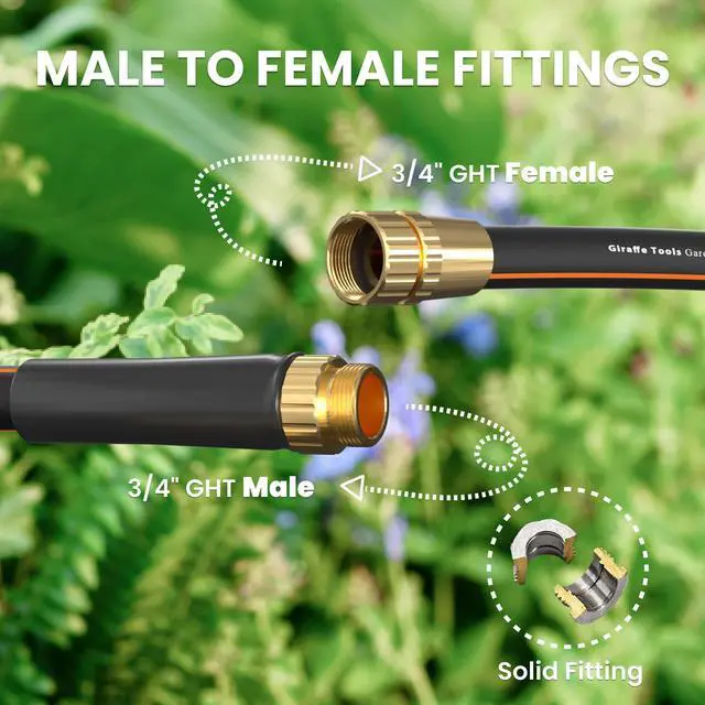 Alt view image 2 of 7 - Giraffe Tools Garden Hose 100ft x 5/8", Water Hose Heavy Duty, Lightweight, Flexible Hybrid Hose, Male to Female Fittings