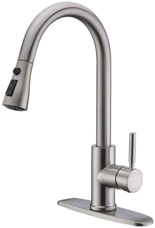 Main image of WEWE Single Handle High Arc Brushed Nickel Pull Out Kitchen Faucet,Single Level Stainless Steel Kitchen Sink Faucets with Pull Down Sprayer,Suitable for Laundry Rv Bar