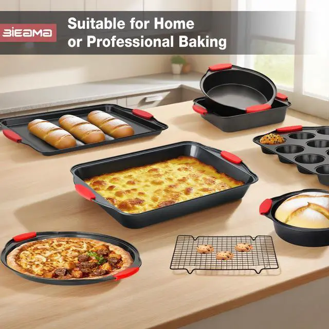 Alt view image 7 of 7 - BIEAMA 13-Piece Baking Pans Sets, Nonstick Bakeware Sets, BPA-Free Carbon Steel Stackable, Cookie Sheet, Cake, Loaf, Pizza & Muffin Pan, Grey