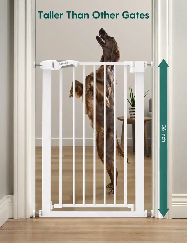 Alt view image 2 of 7 - BABELIO 26-28.5 Inch Narrow Easy Install Baby Gate, 30 Inch Tall Auto-Close Metal Pet Gate for Small Stairs and Doorways, NO Drilling Pressure Mounted, NO Extensions, White