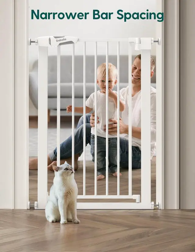 Alt view image 3 of 7 - BABELIO 26-28.5 Inch Narrow Easy Install Baby Gate, 30 Inch Tall Auto-Close Metal Pet Gate for Small Stairs and Doorways, NO Drilling Pressure Mounted, NO Extensions, White