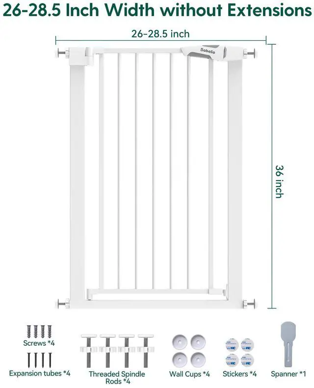 Alt view image 7 of 7 - BABELIO 26-28.5 Inch Narrow Easy Install Baby Gate, 30 Inch Tall Auto-Close Metal Pet Gate for Small Stairs and Doorways, NO Drilling Pressure Mounted, NO Extensions, White