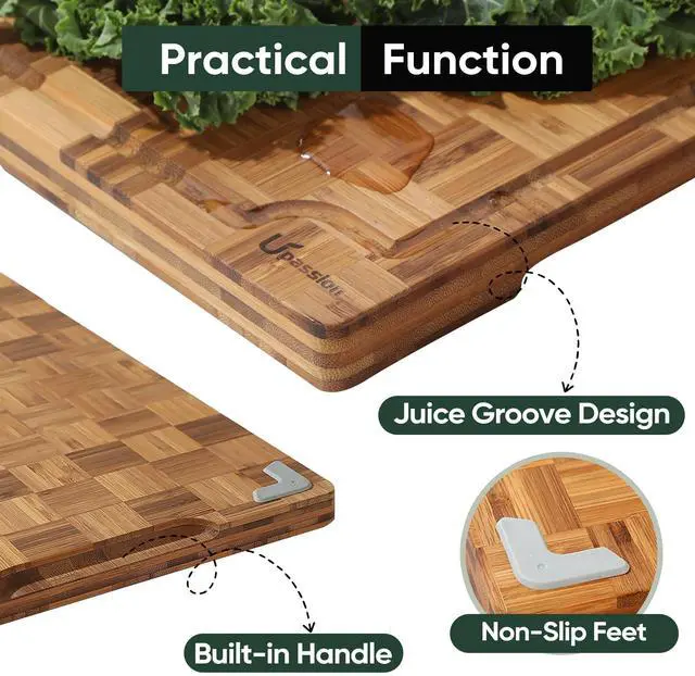 Alt view image 3 of 7 - Heavy Duty Bamboo Cutting Board Set 3 Pack Non Toxic Juice Groove Charcuterie Board Book Wood Cutting Boards for Kitchen Solid End Grain Wood Chopping Board Large Butcher Block