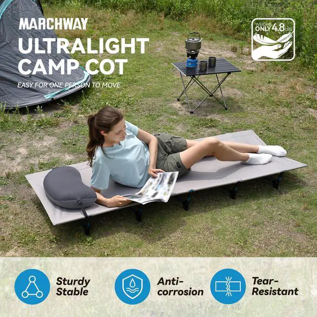 Alt view image 2 of 7 - MARCHWAY Ultralight Folding Tent Camping Cot Bed, Portable Compact for Outdoor Travel, Base Camp, Hiking, Mountaineering, Lightweight Backpacking (Grey)