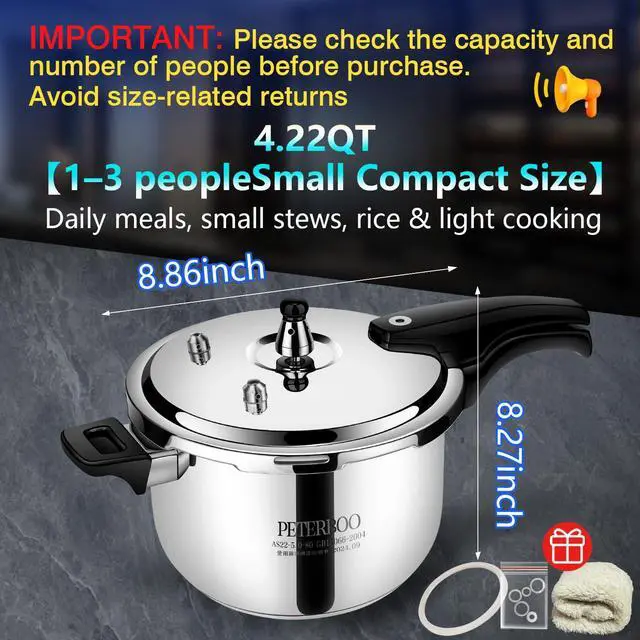 Alt view image 2 of 7 - Premium Stainless Steel Pressure Cooker 4 quart small,8 Safety Features & Quick Cooking | stovetop pressure cookers;instant pot pressure cooker;olla de presion pressure cooker 4+qt mini