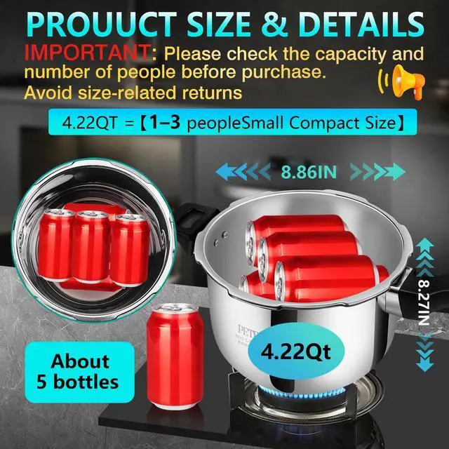 Alt view image 5 of 7 - Premium Stainless Steel Pressure Cooker 4 quart small,8 Safety Features & Quick Cooking | stovetop pressure cookers;instant pot pressure cooker;olla de presion pressure cooker 4+qt mini