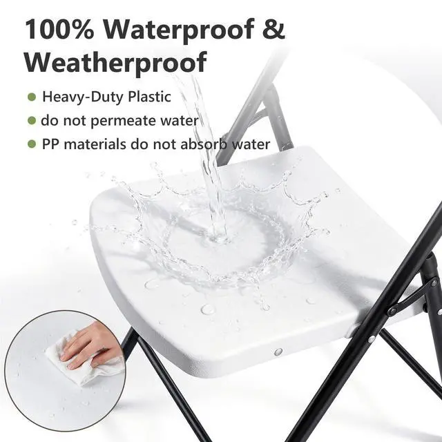 Alt view image 2 of 6 - Plastic Folding Chair 4 Pack, Outdoor Sturdy Metal White Folding Chairs for Outside Indoor, Portable 350 lbs Capacity Heavy Duty Foldable Commercial Seating for Picnic, Party, Patio, White