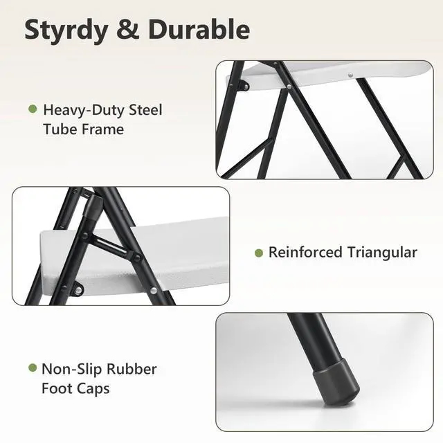 Alt view image 4 of 6 - Plastic Folding Chair 4 Pack, Outdoor Sturdy Metal White Folding Chairs for Outside Indoor, Portable 350 lbs Capacity Heavy Duty Foldable Commercial Seating for Picnic, Party, Patio, White